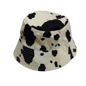 BAGGU Black and Cream Cow Print Bucket Hat